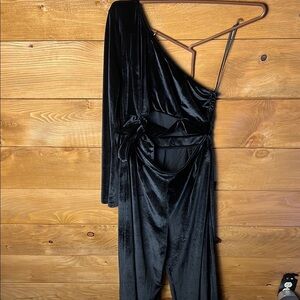 Petal + Pup XITA VELVET ONE SHOULDER JUMPSUIT Black Sm Wide Leg Cocktail Event